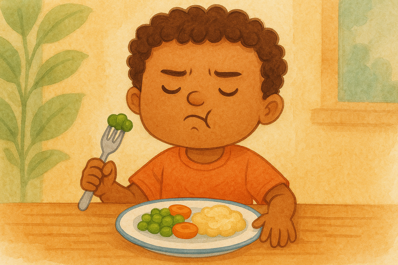 Kind dat eten op de tong houdt