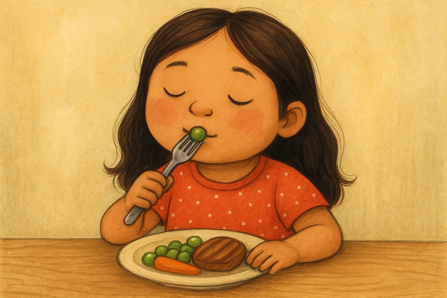 Kind dat eten in de mond houdt